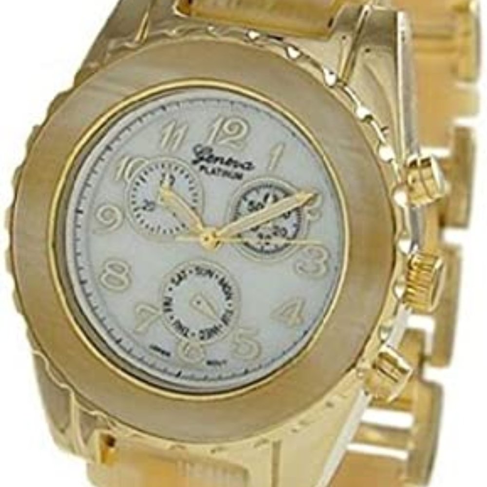 Geneva Platinum 9144 Women's Chronograph-style HORN-GOLD Link Watch